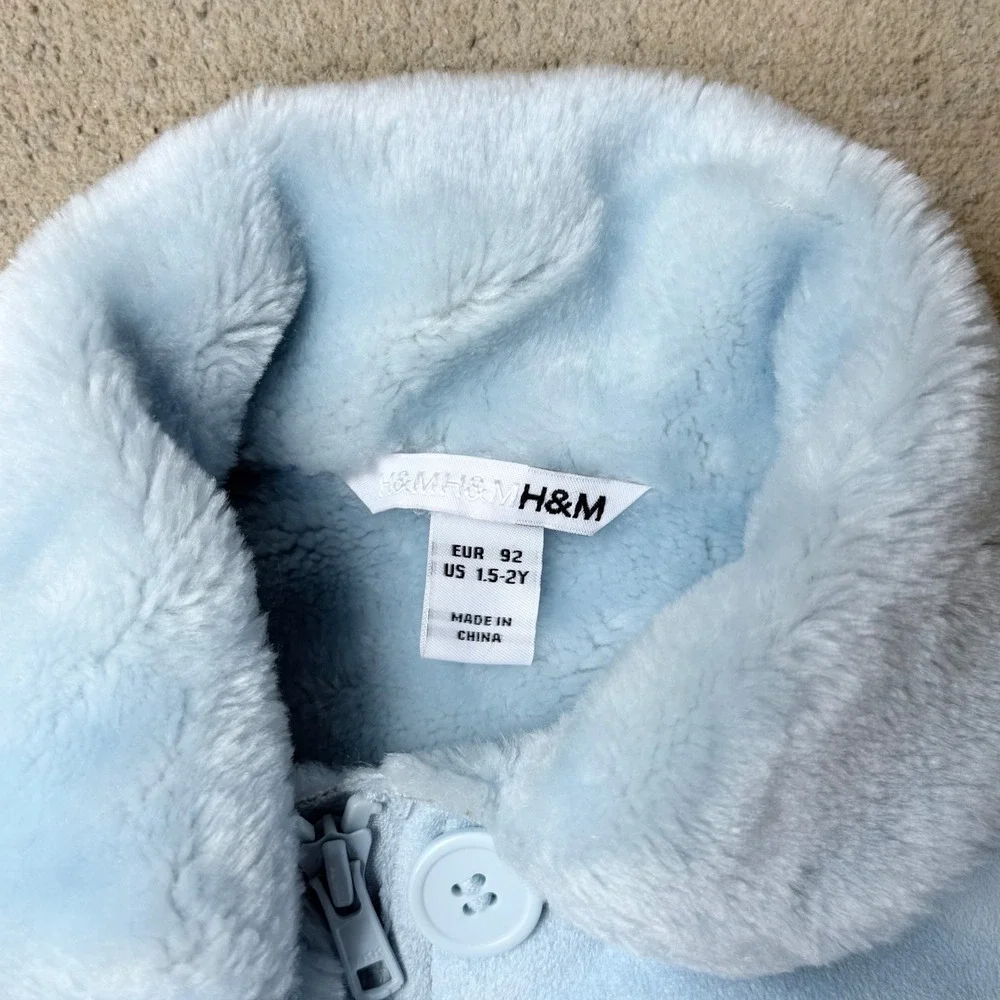 H&M Kids Light Blue Faux Shearling Fur Lined Coat Jacket 1.5-2Y